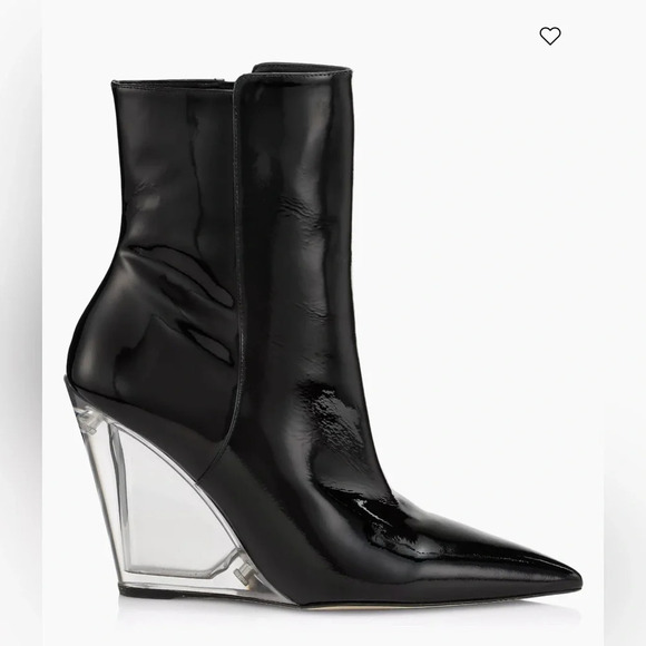 NWOB Stuart Weitzman Patent Leather Black Wedge Booties in size 6 - Picture 3 of 12